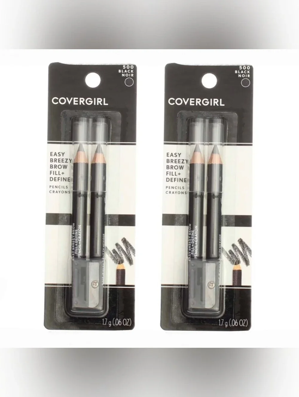 2 x CoverGirl Easy Breezy Brow Fill + Define Pencil Duo - Black (500) BNIB